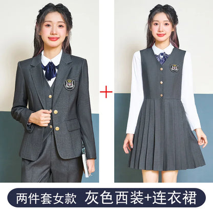 College Style Women's Suit2024New Autumn Small Stature Elegant Campus Suit OutfitjkUniform Suit Dress Set