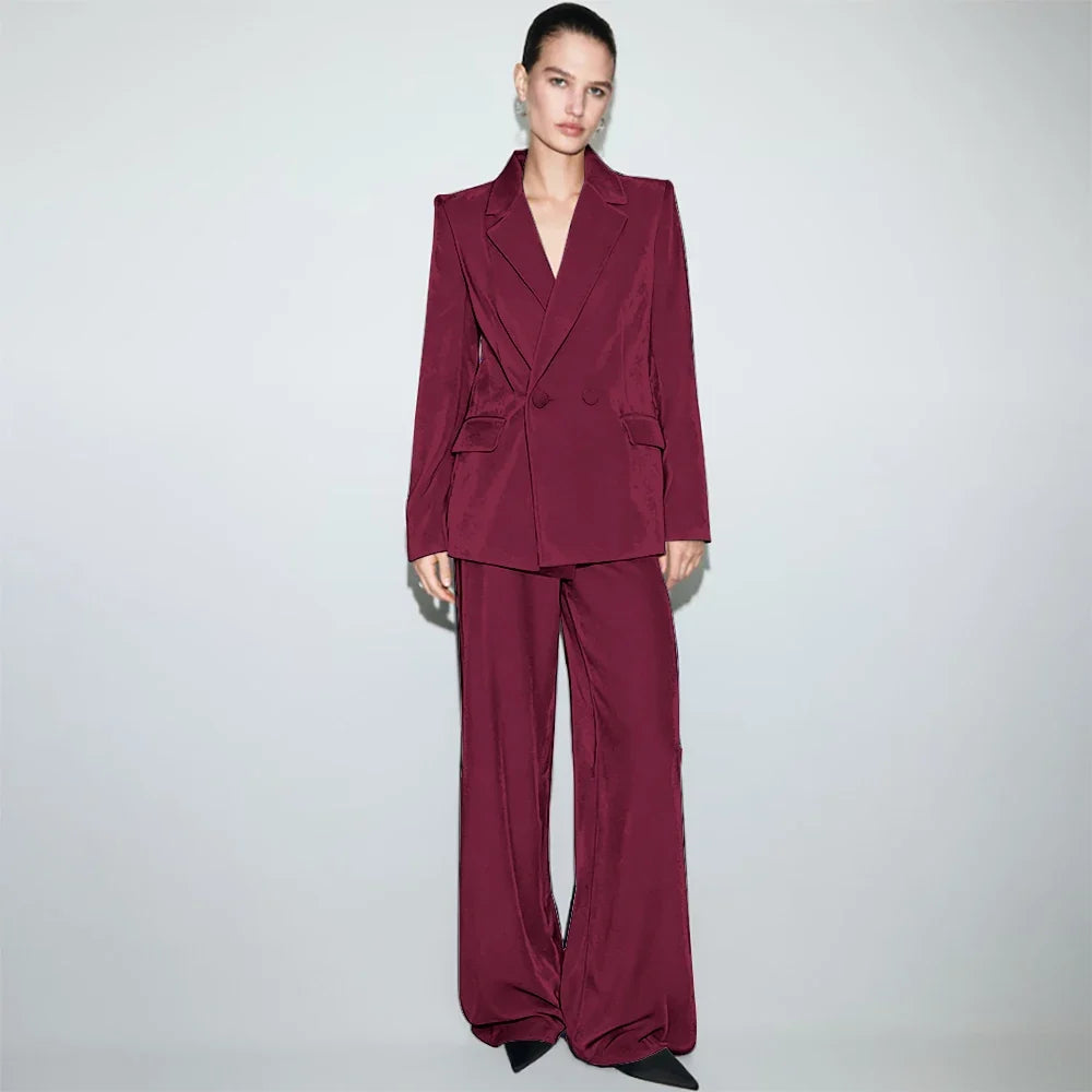 Luxury Navy Blue Velvet Women's Suit Two Piece(Jacket+Pants) Set Double-Breasted Notch Lapel Blazer Elegant Formal Evening Wear