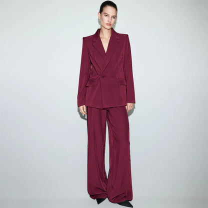 Luxury Navy Blue Velvet Women's Suit Two Piece(Jacket+Pants) Set Double-Breasted Notch Lapel Blazer Elegant Formal Evening Wear