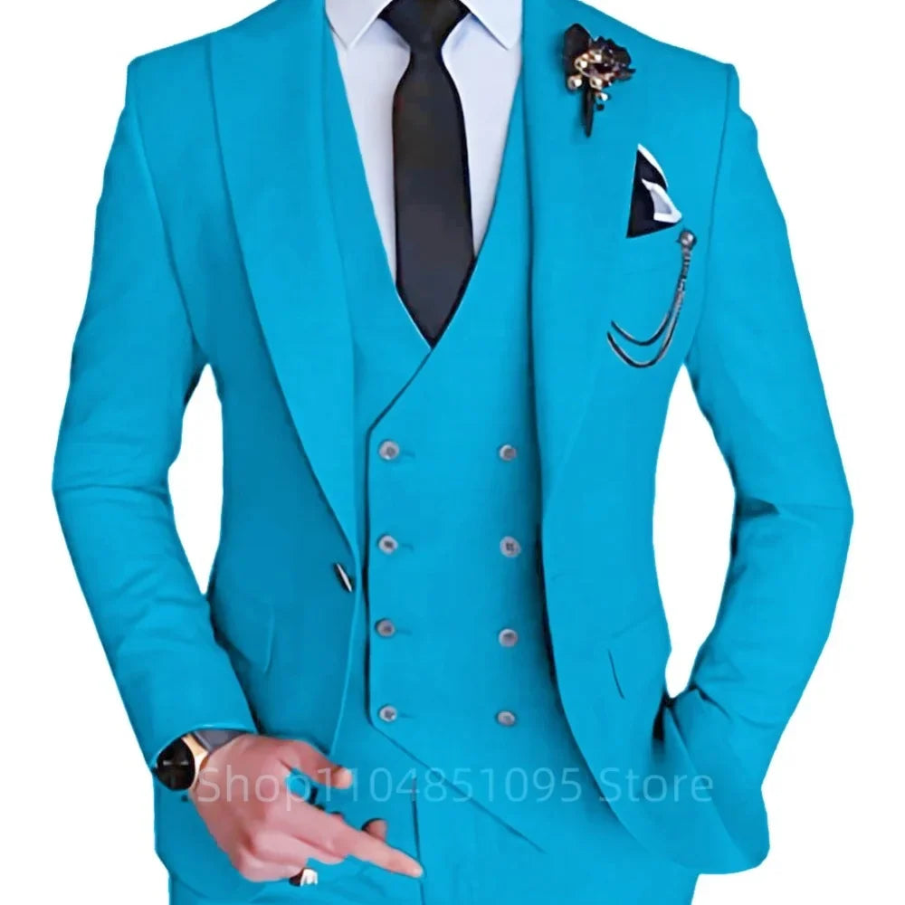 3 Piece Men's Wedding Dress Suits Slim Fit Peak Lapel Blazer+Vest+Pants Groom Tuxedos for Party Formal Suit Elegant Men Clothes