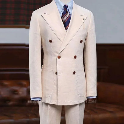 Men's Brown Double Breasted Terno 2-Piece Suit Jacket And Pants Classic Formal Occasion Business Wedding Men Clothing
