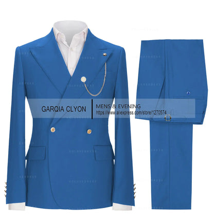 Lapel Men's Suits Slim Fit 2 Pieces  Tuxedo Casual Business Single Breasted One Button  Groomsmen For Wedding（Blazer+Pants)