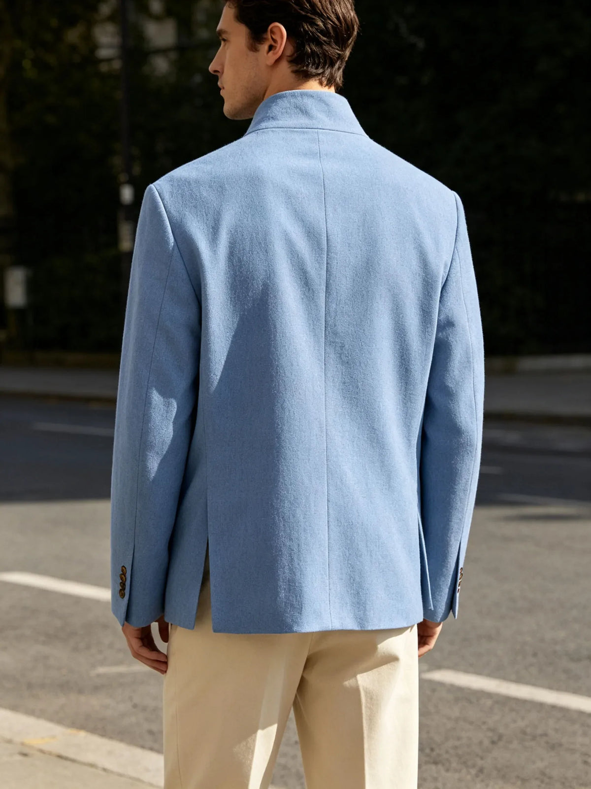  Mandarin Collar Men‘s Blazer Linen Blend Chinese Stand Collar Men Jacket Asymmetric Button Breathable Men Coat Wedding Party