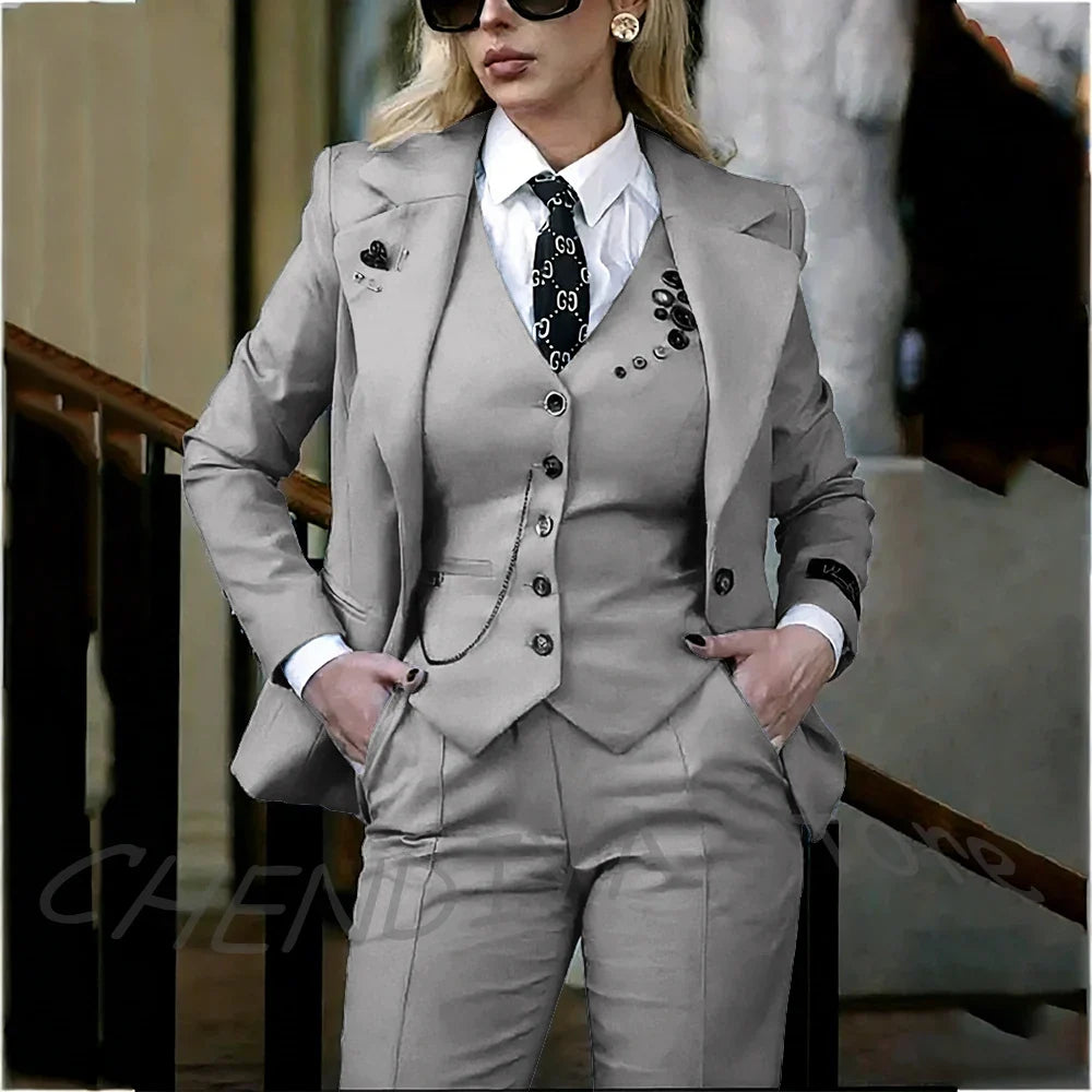 Modish Notched Lapel Women Suit Slim Fitted Solid Costume Custom Made Professional Single Breasted Lady Sets Full Outfits