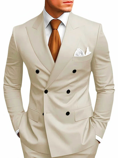 High Quality Brown Men Suits Double Breasted Bespoke Wedding Suit Peaked Lapel Formal Blazer Slim Fit  Groom Dress