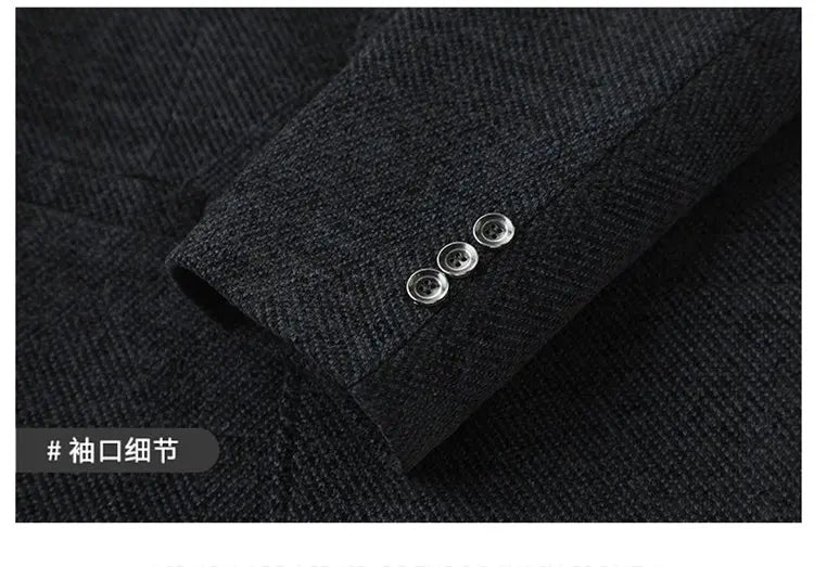 Men's Fleece Blazer Smart Casual Single Breasted Suit Jacket for Middle-Aged Men Autumn Winter