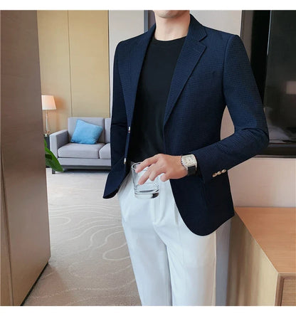 2025 Spring New Waffle Suit Coats Men Slim Fit Business Casual Blazer Jacket Homme Formal Groom Prom Wedding Tuxedo 4XL-M