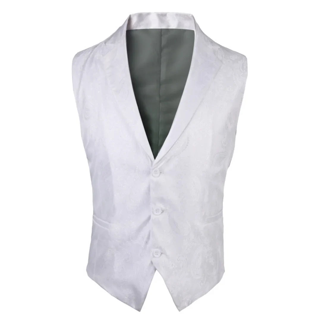 Men's Vest Blue Retro Jacquard Pattern Single Button V-Neck Waistcoat for Wedding & Formal Occasions