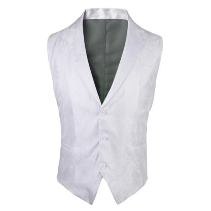 Men's Vest Blue Retro Jacquard Pattern Single Button V-Neck Waistcoat for Wedding & Formal Occasions