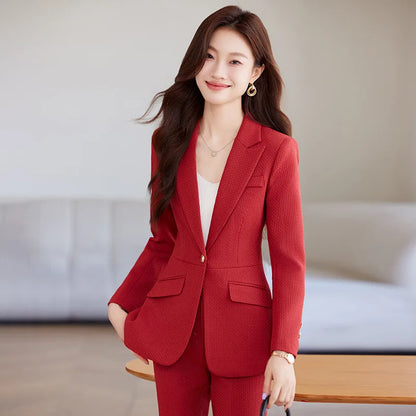 Casual Blazer Suits for Women Office Wear Long Sleeve Single Button Jacket 2 Pieces Set Chic Fashion Pant Suits Elegant Ladies
