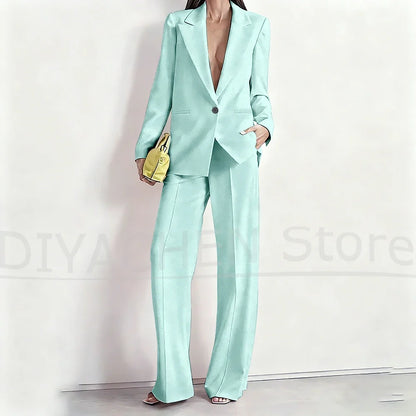 Women's Suit Set Peak Lapel One Button Blazer and Wide-Leg Pants Fashion Formal Casual Party Office Stylish Pants Sets Two Piece
