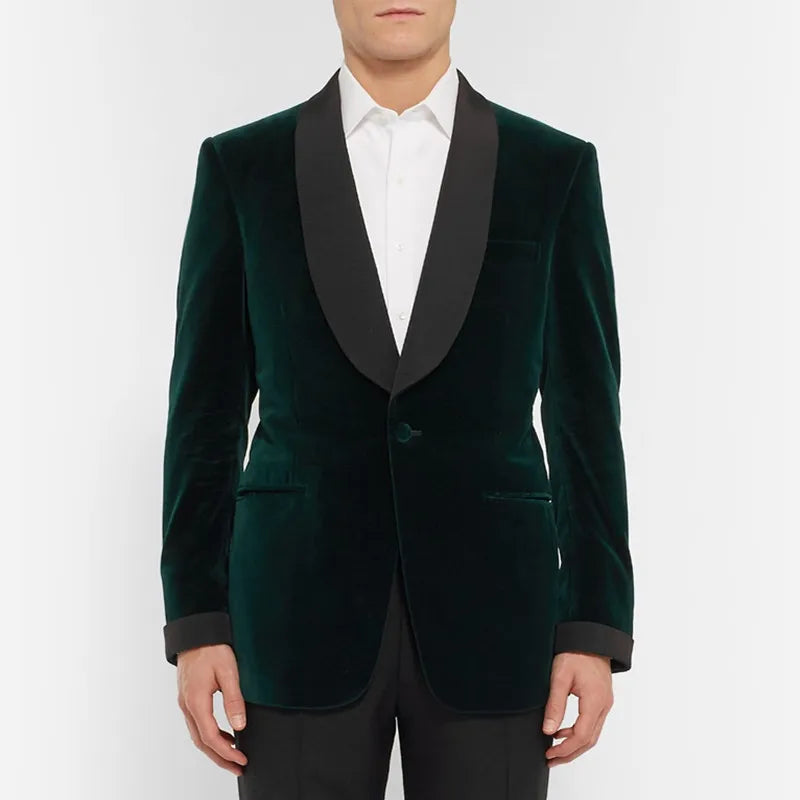New Fashion Black Velvet Jacket for Men Single Breasted Shaw Lapel Slim Fit Suit Blazer for Prom Party Wedding Business One Coat