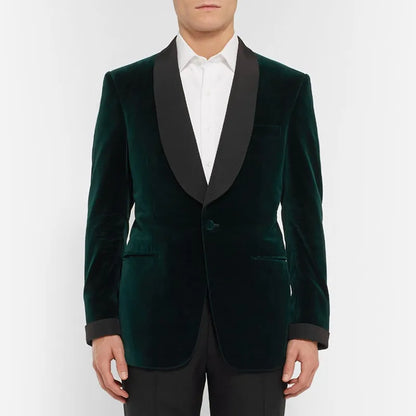 New Fashion Black Velvet Jacket for Men Single Breasted Shaw Lapel Slim Fit Suit Blazer for Prom Party Wedding Business One Coat