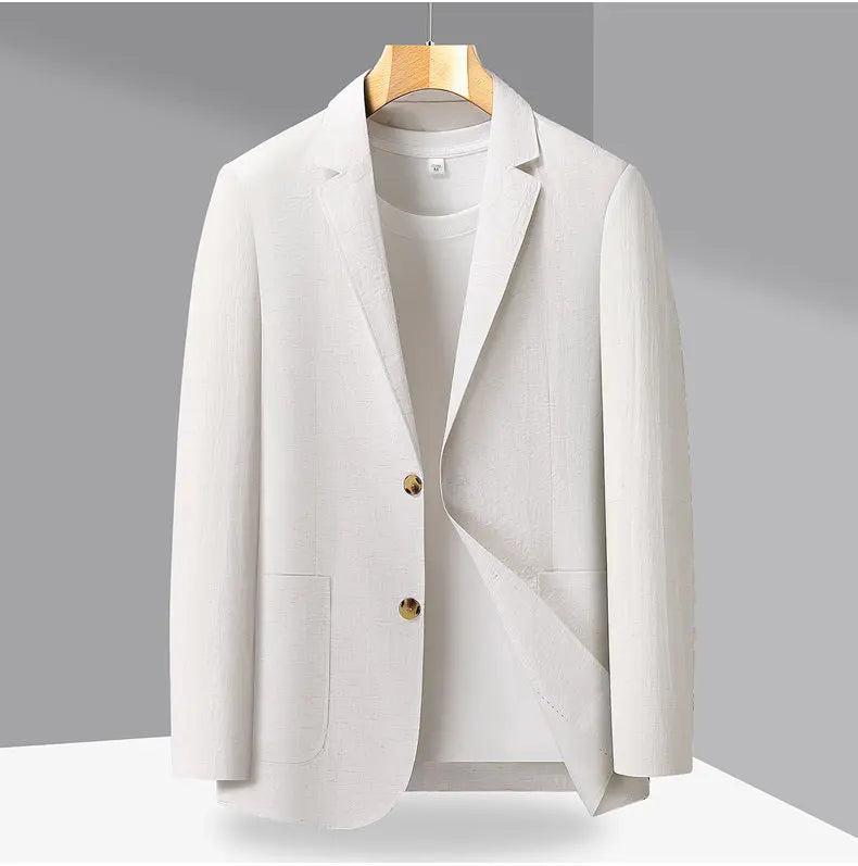 Spring and Autumn Slim-Fit Men's Stylish and Handsome Business Suits with Mid-Calf Length Jackets and Young Men's Linen Shirts