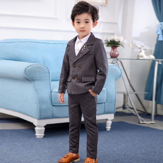 New Arrival Striped Boys Suits Formal Daily Casual Outfits Notch Lapel Double Breasted High-end Chic Kids Clothes 2 Piece