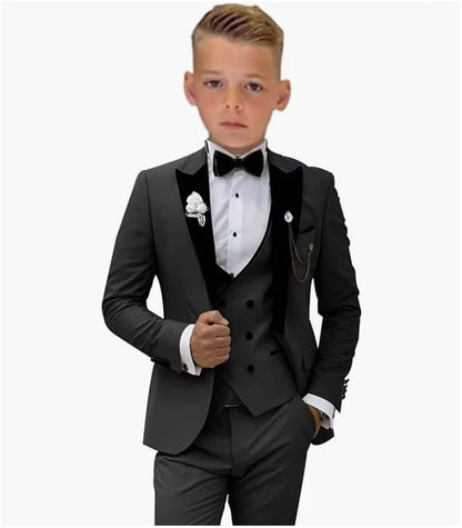 Beige Boys Suit Jacket Vest Pants Set Peaked Lapel Blazer Wedding Tuxedos for Kids Party Stage Dress Child Formal Suit