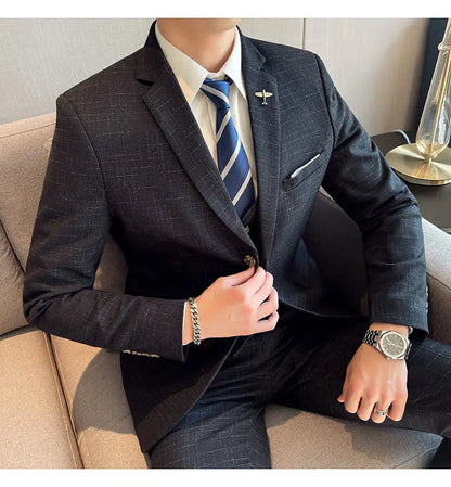 Suit  Men's Fashion Banquet Slimming Striped Dance Singer Trendy Host Casual Wedding Banquet Dress Male Star Performance Suit