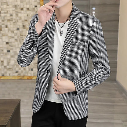 2026 Blazer Outdoor Men's Checked Fashion Business Trend Wedding Slimming Gentleman Casual Korean Travel High Formal Wear Blazer