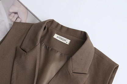 Women Sleeveless Casual Blazer Fashion Vests Korean Style 2026 Elegant Peak Lapel Suit Coats Oversize OL Black Vests