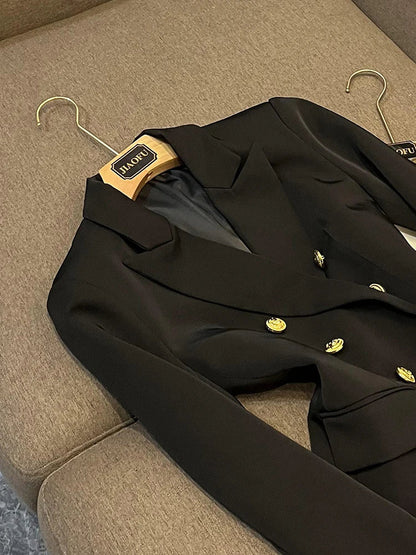 Business Commute Style Women's Long Sleeve Double-Breasted Suit Slim Fit Waist-Cinching Outerwear Fashion D9986