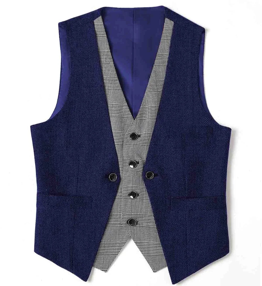 Men's Herringbone Vest – V-Neck Single Breasted Waistcoat for Weddings & Formal Events