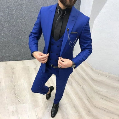 3 Piece Men's Wedding Suit Slim Fit Peak Lapel Blazer Groom Tuxedos Formal Male Suit For Party Prom(Jacket+Vest+Pants)Men Outfit