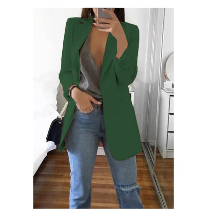Women's Casual Blazer Notched Lapel Long Sleeve Open Jacket with Pockets Slim Fit Spring Autumn Office Lady Streetwear Coat