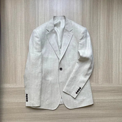 Men Thin Slim Fit Top Quality Beige White Linen Suits Matching Sets Spring Summer Comfortable Two Piece Set Casual Outfits 2025