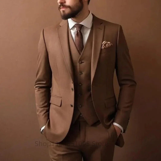 Men's 3-Piece Slim Fit Wedding Suit Set for Groomsmen – Formal Tuxedo with Jacket, Vest & Pants
