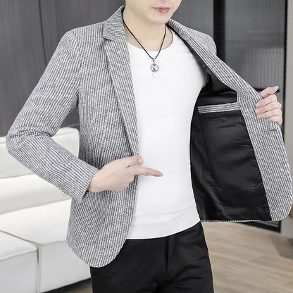 2025 Autumn Men's Casual Suit Jacket Fashion Slim Fit Striped Blazers Streetwear Social Business Versatile Formal Dress Coats