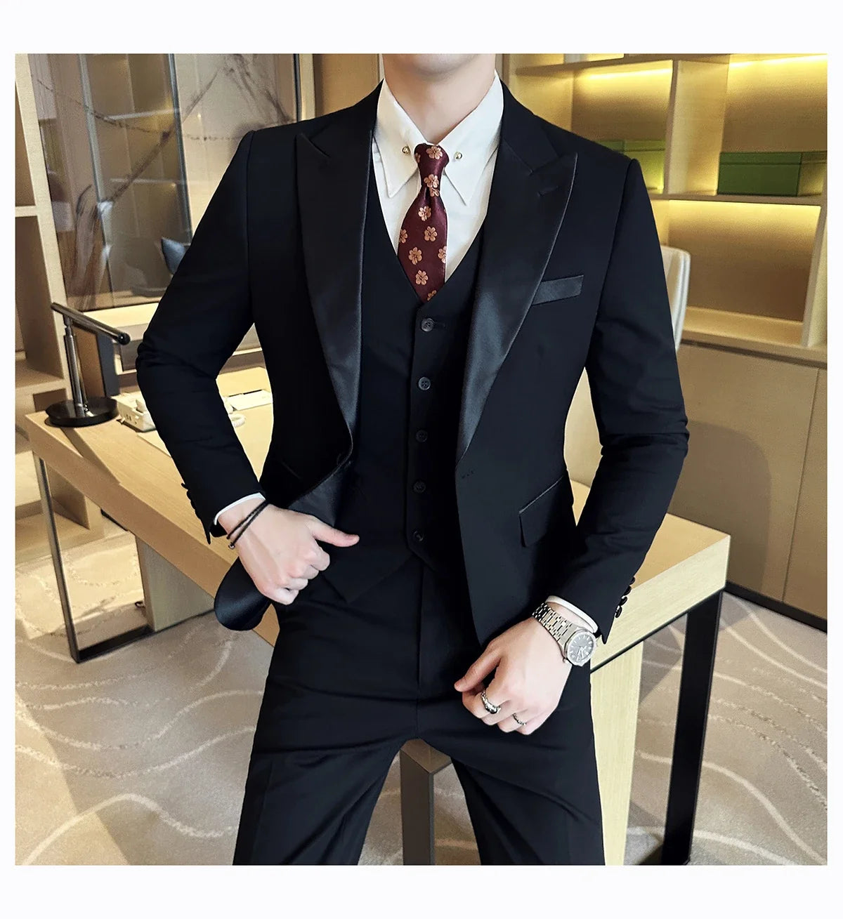Plus Size 6XL 5XL Men Formal Business Suit 3 Set Pieces Classic Slim Fit Business Suits Sets Autumn Men Wedding Party Tuxedo