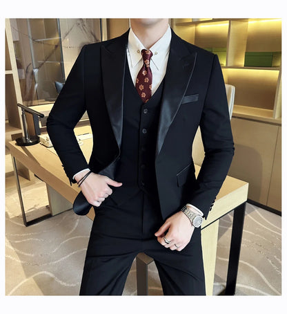 Plus Size 6XL 5XL Men Formal Business Suit 3 Set Pieces Classic Slim Fit Business Suits Sets Autumn Men Wedding Party Tuxedo