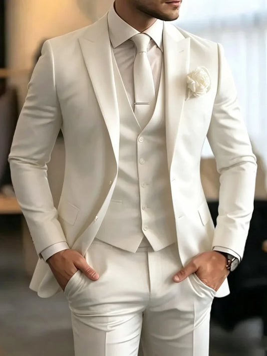 High Quality Man Formal Suit Set 3 Pieces Wedding Groom Sets Handsome Classy Men's Tuxedo For Birthday Party Plus Size Suits