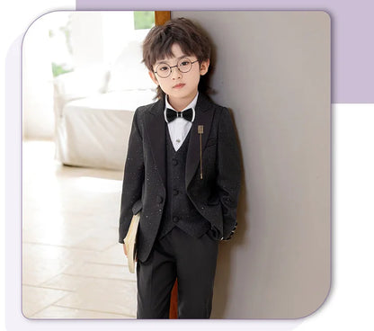 High Quality Boys Shiny Wedding Suits Kids Morning Coat Formal Dress Child Tuxedos Blazer Clothes Sets Toddler School Uniforms