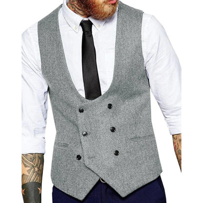 Men's Vest Herringbone Double Button Waistcoat for Weddings & Formal Occasions – Army Green