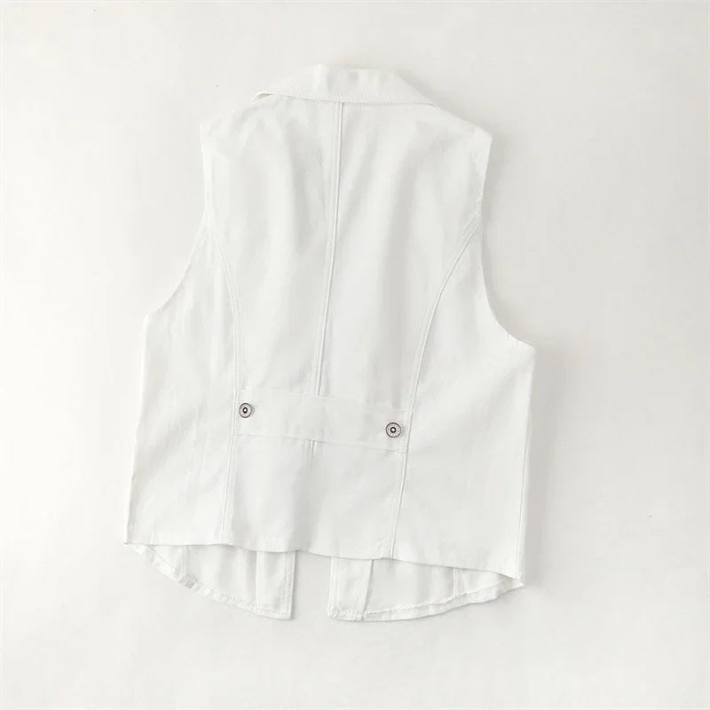 Women's Denim Vest 2025 New Ladies White Jean Jacket Fashion Waistcoat Summer Vest Coat Outwear S-5XL