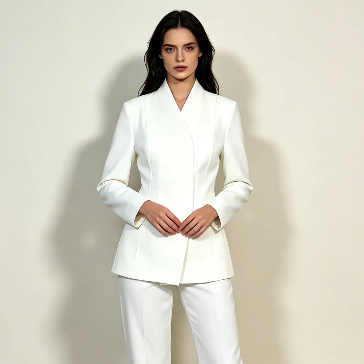 2026 New Women V Neck Blazer No Lapel Waist Shaping Suit Jacket Elegant Office Formal Outerwear 5 Colors