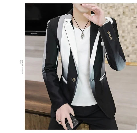 Blazer Men's Fashion Business Gentleman Slim-fit Stripes British Style Outdoor Performance Trend Wedding Banquet Casual Blazer