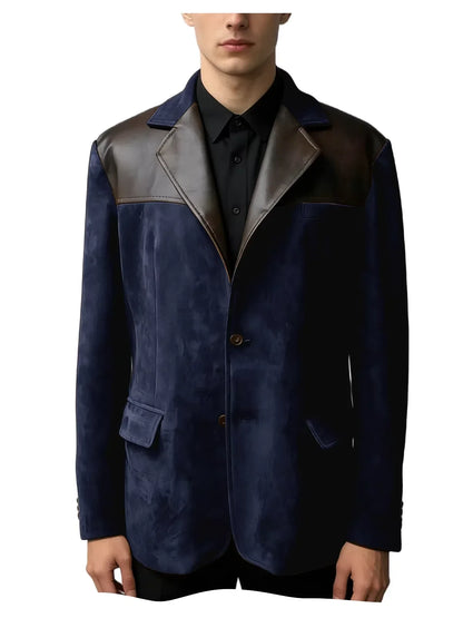 Men's Suede Blazer Single Breasted Slim Fit Classic Suit