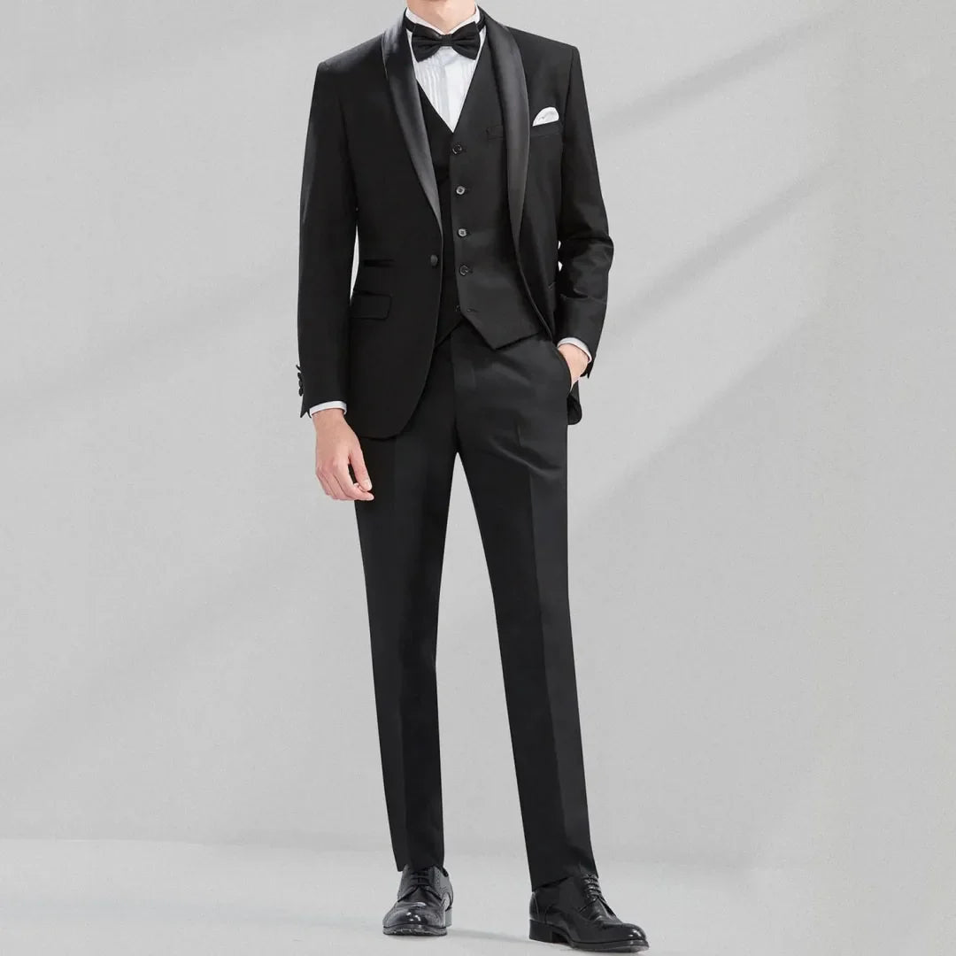 Men Suit 3 Piece Gray With Black Lapel Single Button For Wedding Groom Business Party Prom Banquet Work Office Jacket Vest Pants