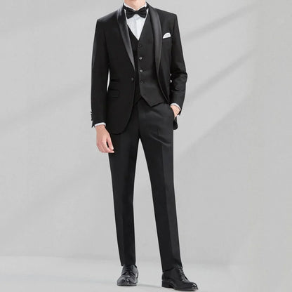 Men Suit 3 Piece Gray With Black Lapel Single Button For Wedding Groom Business Party Prom Banquet Work Office Jacket Vest Pants