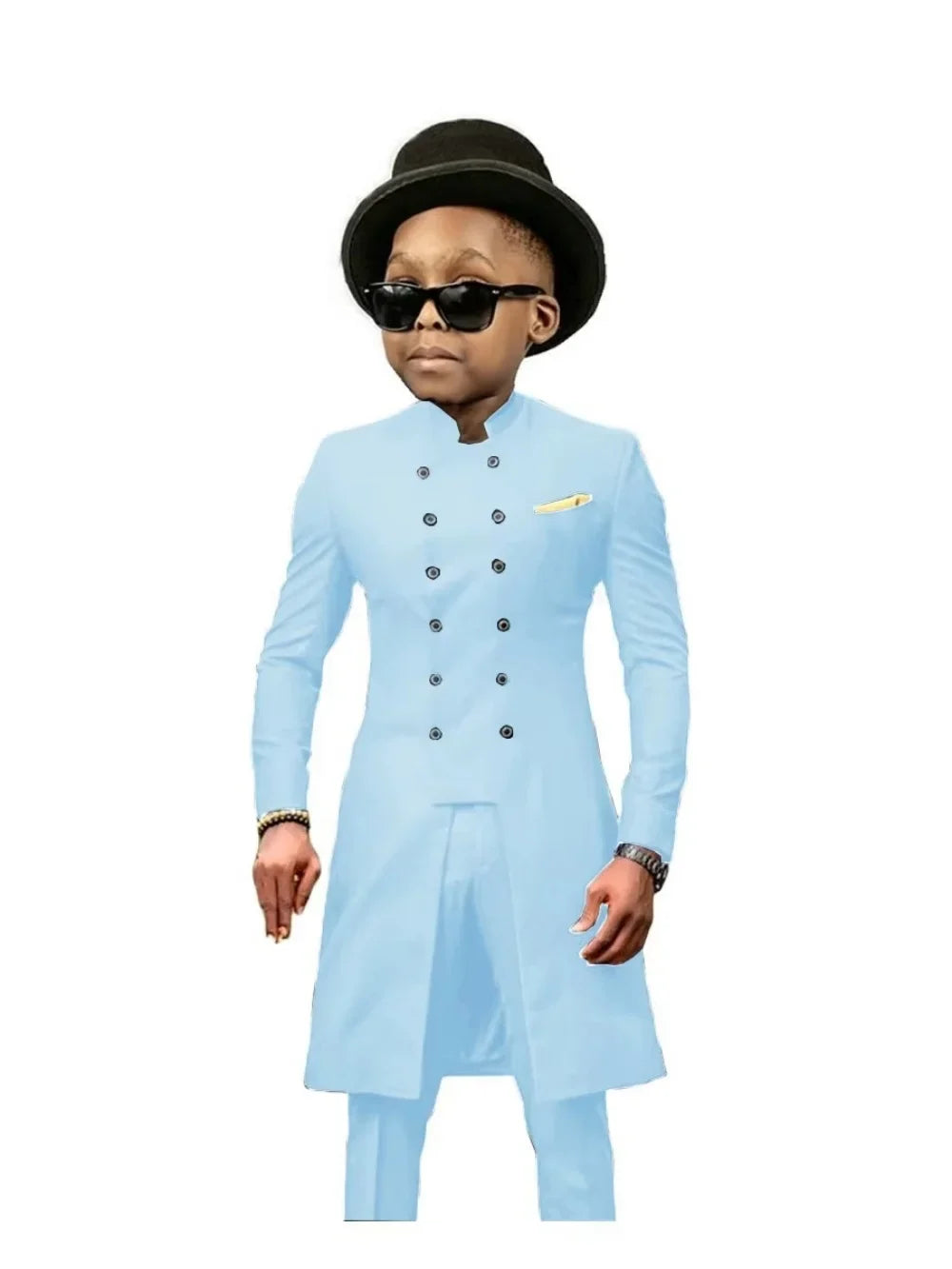 African Stand Collar Kids Long Suit Set 2 Pieces Wedding Guest Outfit Double Breasted Boys Formal Tuxedo Birthday Party Wear