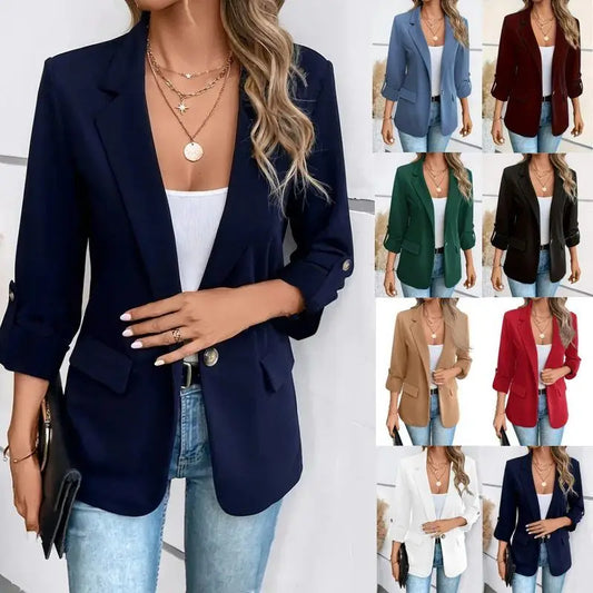 Fashionable Pure Color Long Sleeve Suit Jacket for Women Autumn Winter Commute Style Versatile Outerwear 2024 Trend