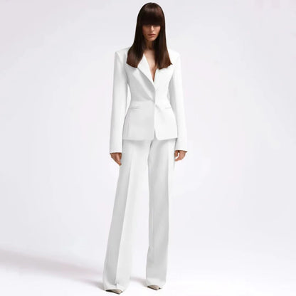 Women Suit 2 Pieces Red With Lapel Single Button For Wedding Party Business Work Daily Commute Casual Shopping Blazer And Pant