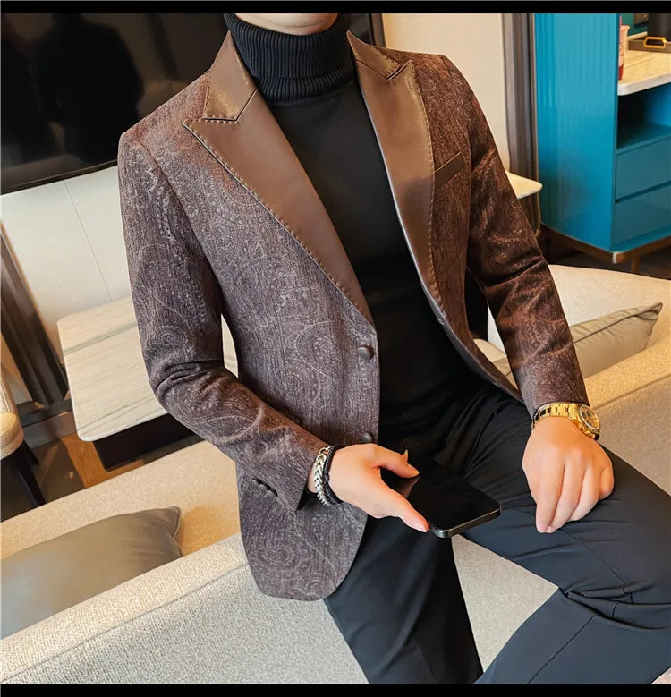 High-quality men's fashionable suit jackets, autumn and winter casual patchwork suits, new high-end patchwork suits