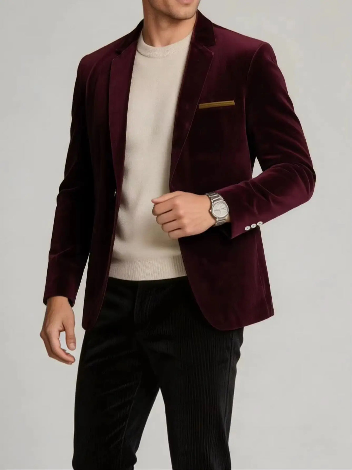 Luxury Men Velvet Blazer Jacket Slim Fit Two Button Lapel Casual Sport Coat Elegant Wedding Dinner Party Outerwear