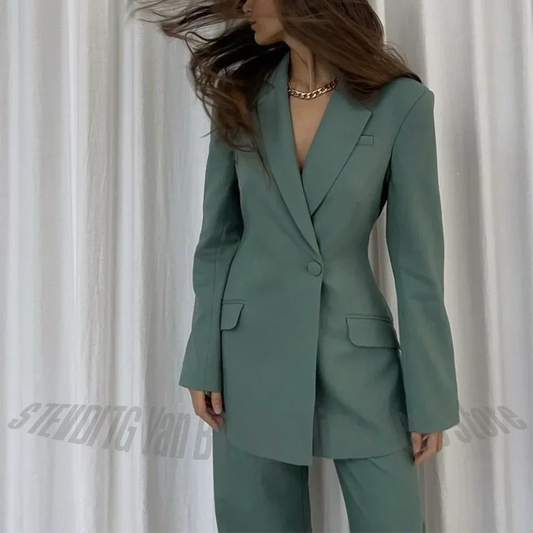 Elegant Lady Women Suit Classic Notched Lapel Single Button Solid Color Female Outfit for Professional Office Fashion Sets