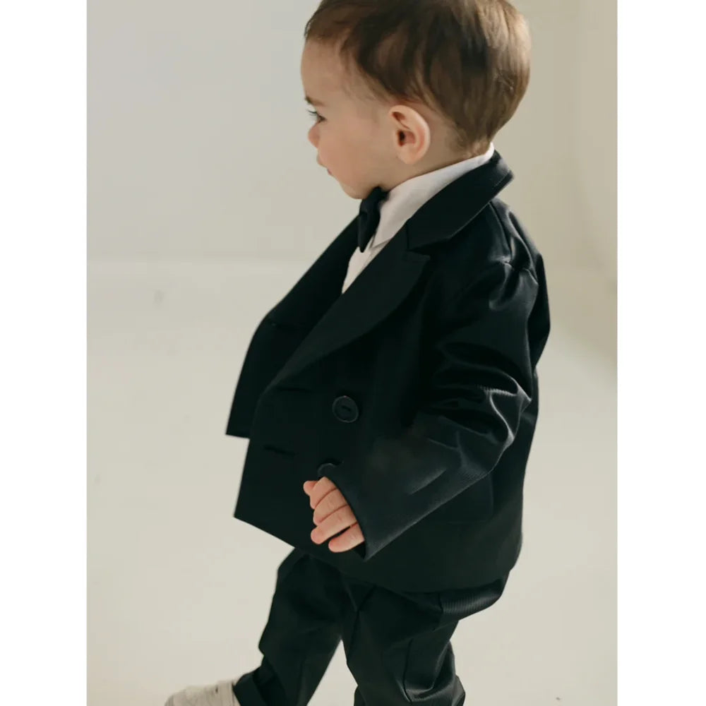 Corduroy Boy Suits Fashion Peak Llapel Double Breasted Black Children's Clothing Daily Casual Formal Baby Boy Clothes 2 Piece