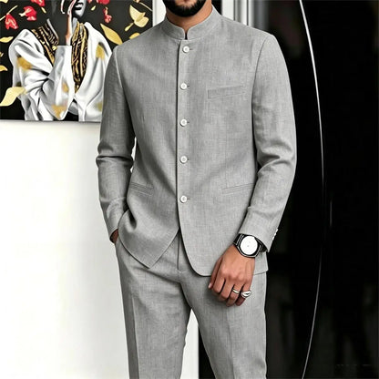 Chinese Suit for Men 2 Piece Suits Slim Fit Chinese Tunic Suits Stand Collar Weddig Prom Suit Blazer Pants Set Outfit