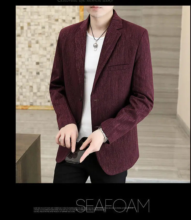 Blazer Men's Business Gentleman Korean Wedding Fashion Trend, Slim Fit, Breathable, Striped, Versatile, High-end Casual Blazer